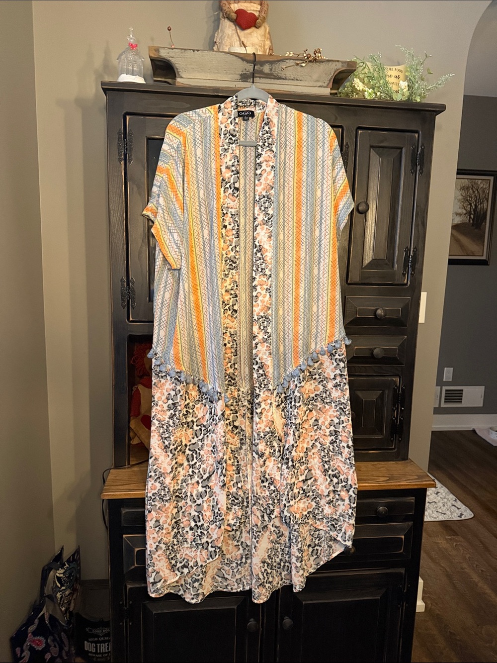 Coldwater Creek Multicolor Striped & Floral Kimono Cardigan